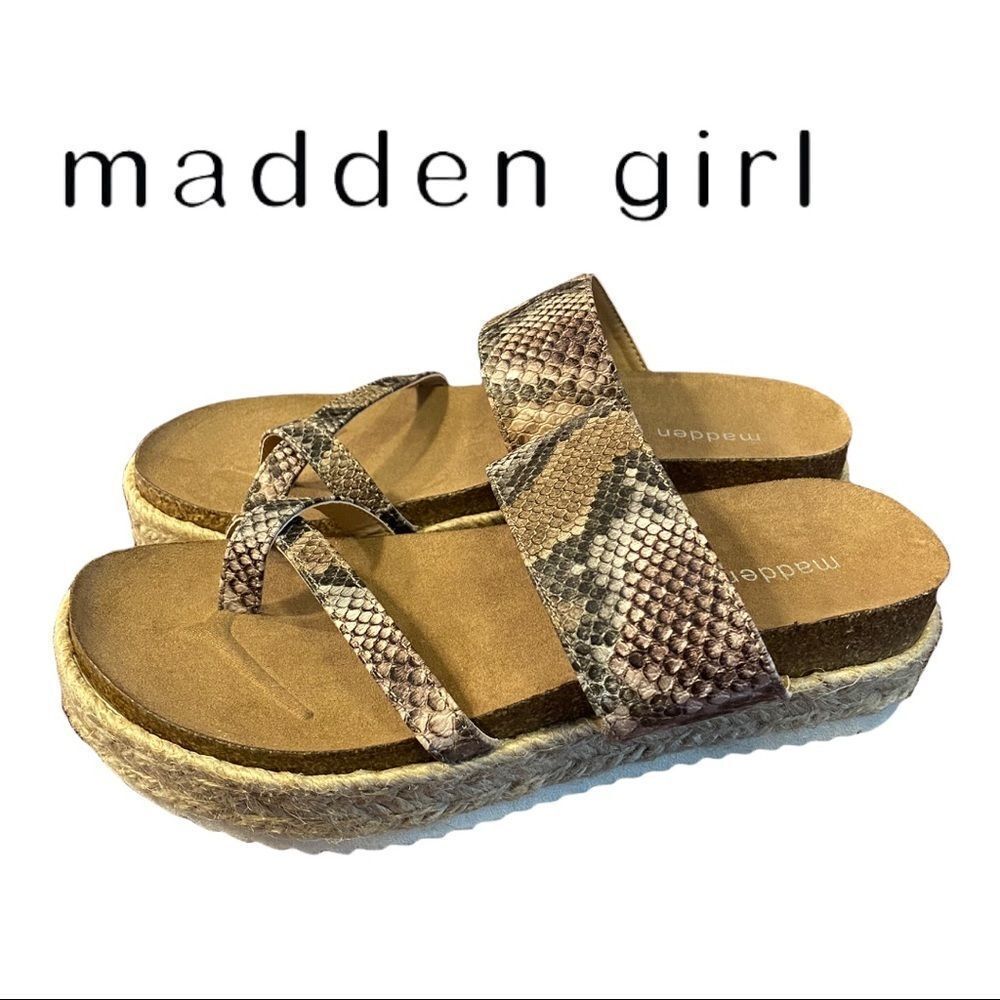 NEW Madden Girl Case Flatform Sandals Grey Multi Snake Print Espadrilles 11